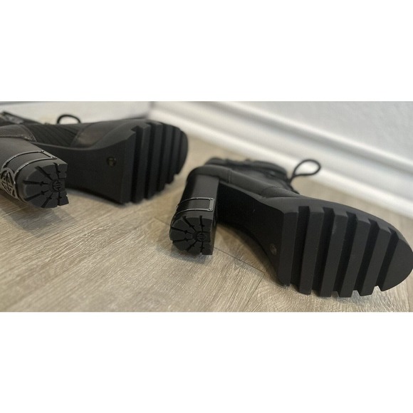 New Antonio Melani 9.5 Perline Leather Lac Up Platform Heel Booties Black - Picture 7 of 7